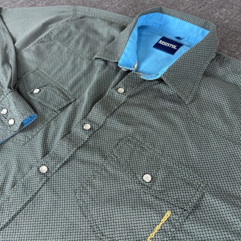 Resistol Men XL Green Geometric Pearl Snap Western Shirt Long Sleeve Cowboy